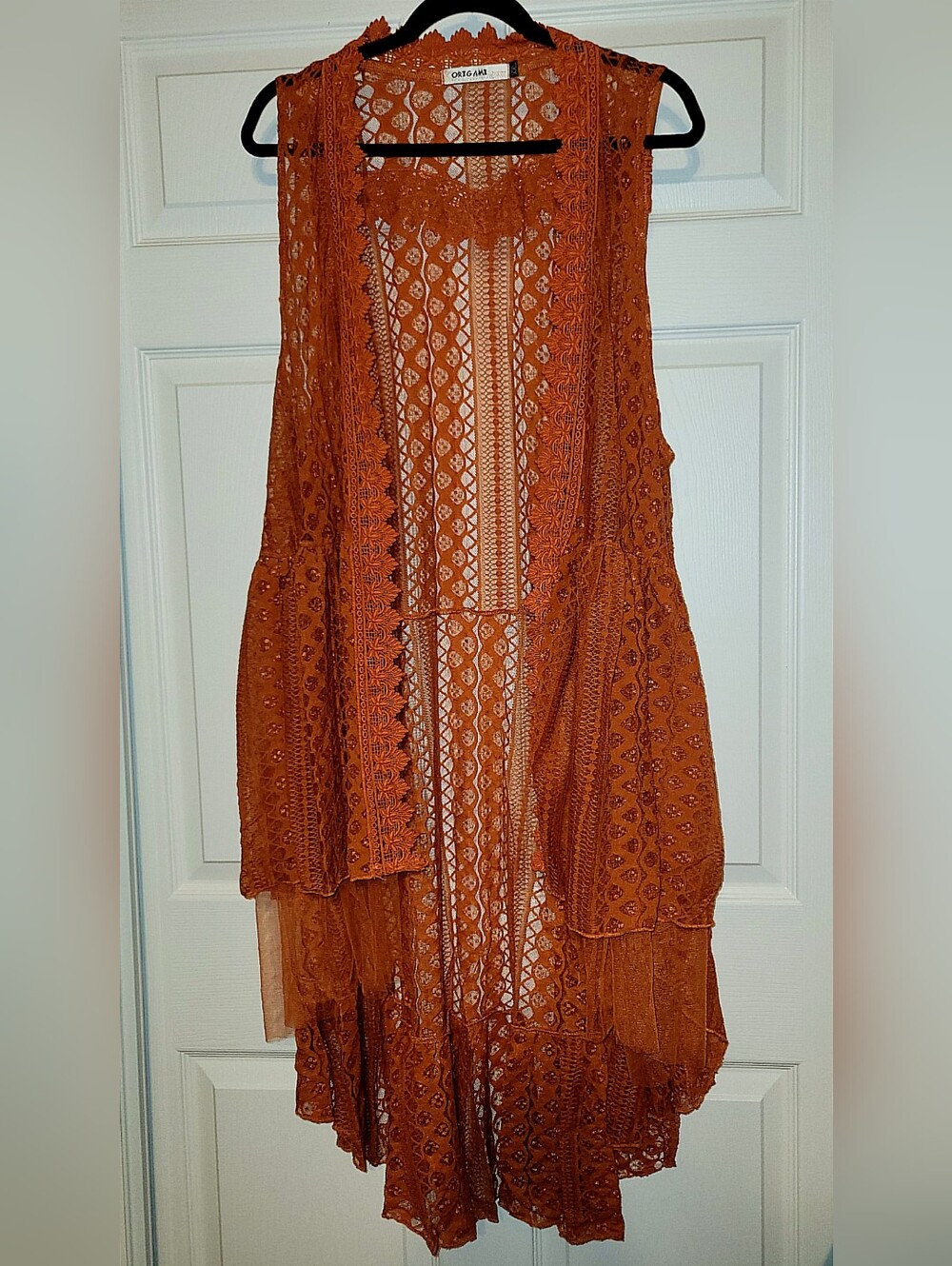 Origami by Vivian Burnt Orange Lace Duster